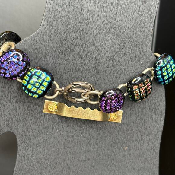 Dichroic Glass Bracelet Handmade Multicolor Glass Bracelet Womens - Picture 2 of 3